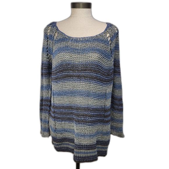 Free People Blue and Gray Striped Sweater - Picture 1 of 6